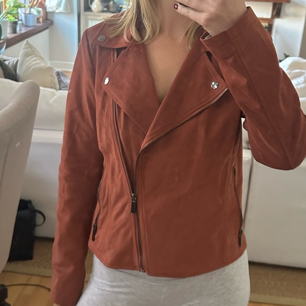 Bagatelle burnt orange faux suede moto jacket